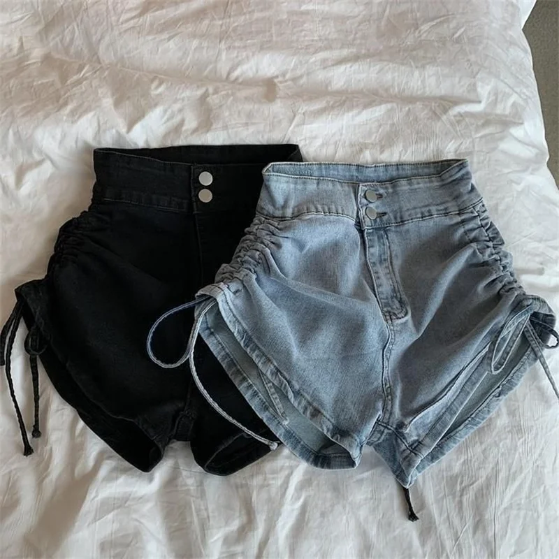 Celana Panjang Pria Model High Waist Wide Leg Gaya Amerika, Desain Tipis Musim Panas, Retro Asimetris, Hot Pants Kasual, Jeans Straight Leg