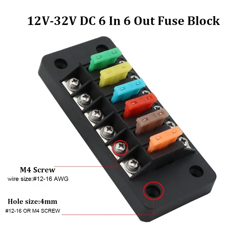 6 Input/Output Blade Fuse Holder 10kA Breaking Capacity, Fuse Breaker for ATC/ATS/287/257 Fuses, Automobiles, Trucks, Marine