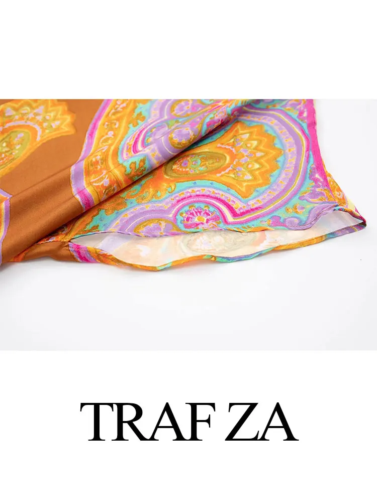 TRAFZA-Robe Longue Rétro à Manches Courtes et Col en V pour Femme, Vêtement Élégant, à la Mode, Haut de Gamme, Respectueux de la Peau, Confortable