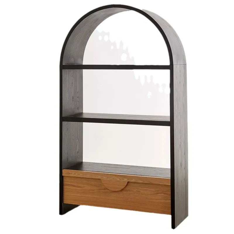 American solid wood bookcase French arch side cabinet, showing curved black French bookcase