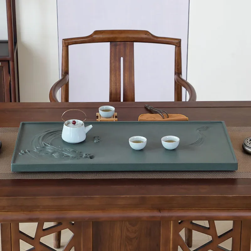 dh-Stone Coasters Tea Tray Rectangle Vintage Smoking Hospitality Long Chinese Tea Tray Drip Drainage Bandejas Home Decorationgs