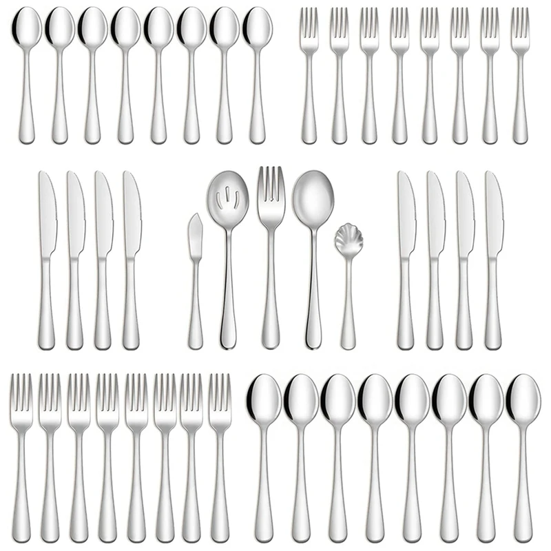 45-Piece Silverware Set With Serving Utensils For 8, Flatware Cutlery Set For Home And Restaurant, Fork Spoon Knife Set