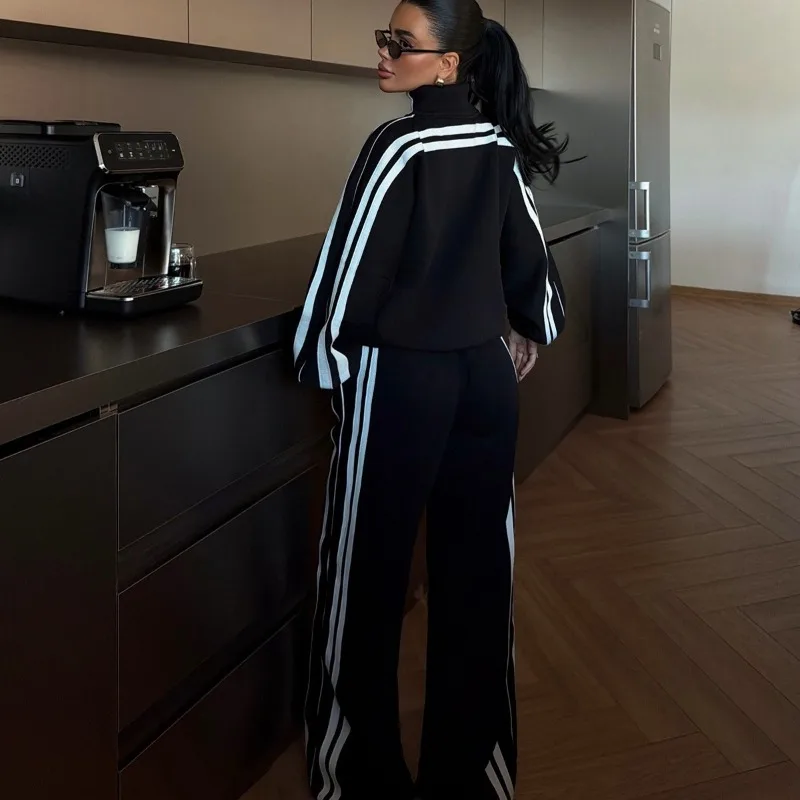 Cross-border Hot Sale 2026 European and American New Color Matching Long-sleeved Leisure Sports Set 2-piece Women's Cotton Sets