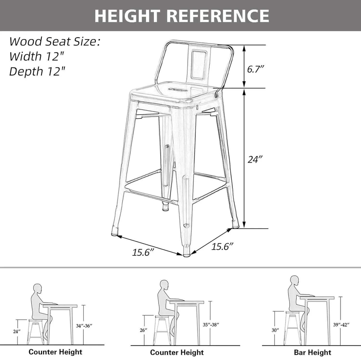 [تخفيضات سريعة، تصفية! ] مجموعة مقاعد بار معدنية مقاس 24 بوصة مكونة من 4 مقاعد حديثة بارتفاع عداد مع كراسي بار صناعية منخفضة الظهر
