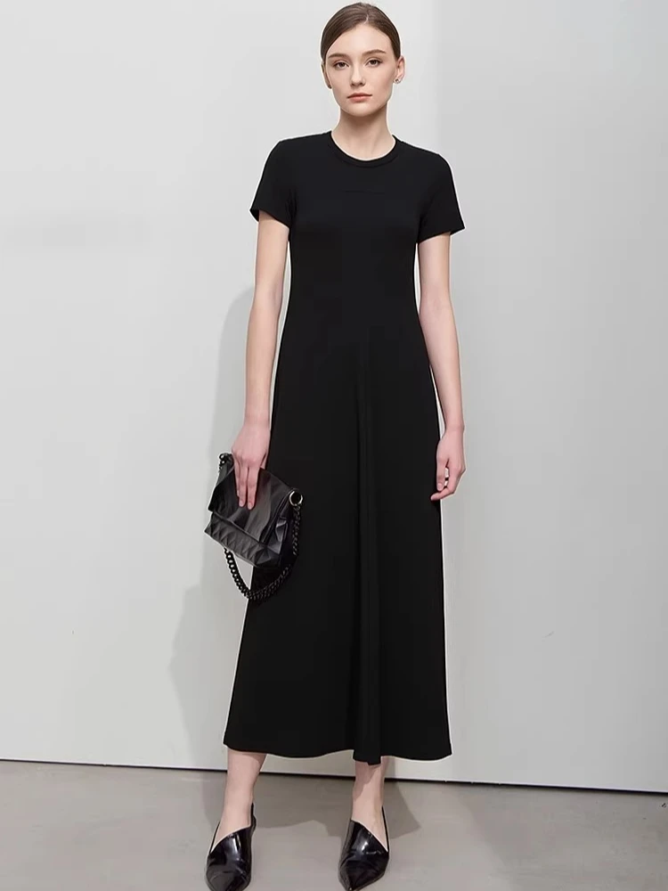 

Женское платье Amii 2026: Новинка лета, универсальное, с круглым вырезом, коротким рукавом, эластичное, длинное, свободное, повседневное, артикул 12622108