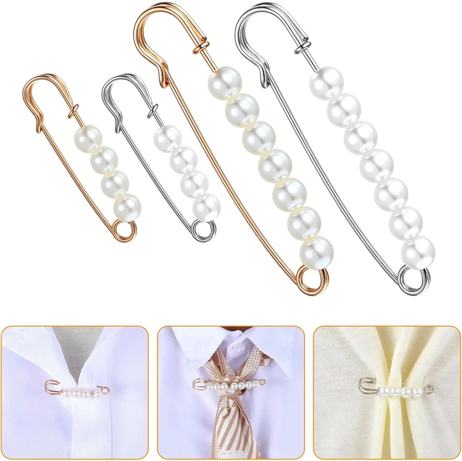 10pcs 3.8/5/6.5/7cm Large Faux Pearl Brooch Safety Pins Clips For DIY Women Clothing Dress Pants Skirt Accessories Waist Decor