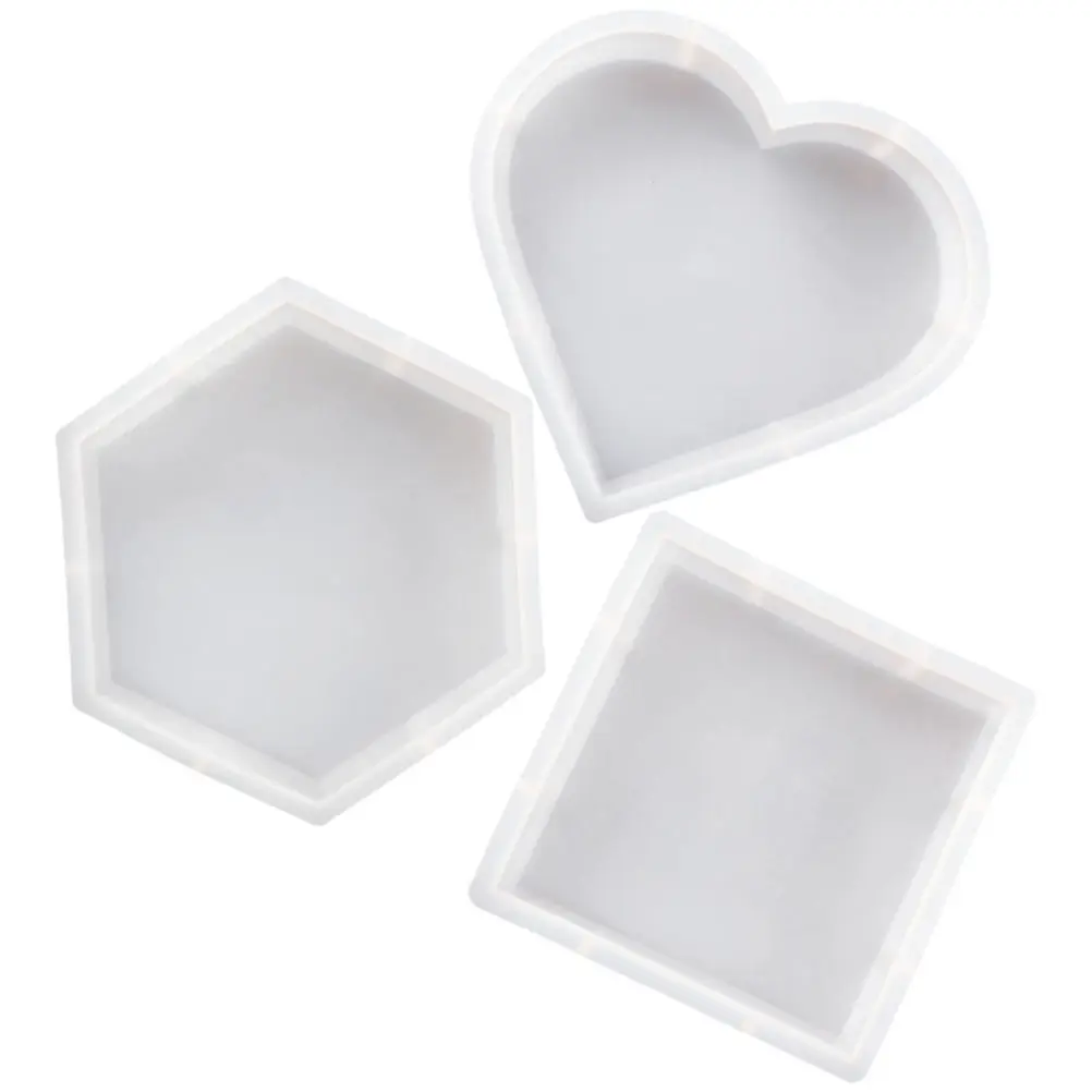 

3Pcs Silicone Resin Craft Mold Set Hexagon Square Heart DIY Mold for Home Decor Handmade Tabletop Epoxy Ornament Making
