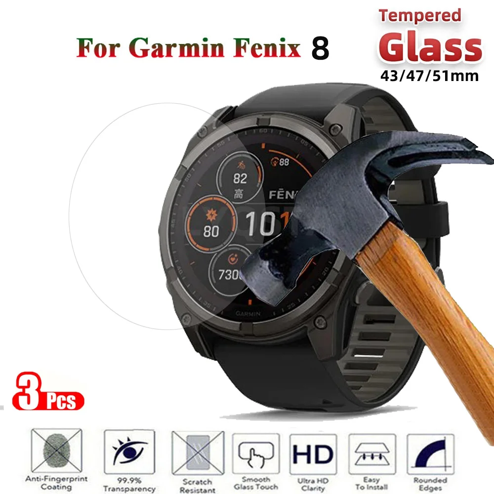 3pcs Tempered Glass Screen Protectors For Garmin Fenix 8 51mm 47mm 43mm Screen Anti-scratch Protection Film For Garmin Enduro 3