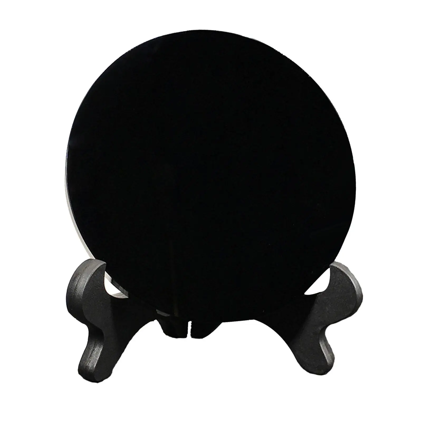 

Feng Shui Black Obsidian Scrying Mirror, Black Obsidian Stone Disc with Stand, Round Smooth Home Desk Decor