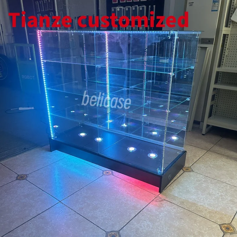 (customized)Retail Smoke Shops Glass Display FullLockable Display Showcase Frameless Glass Showcase