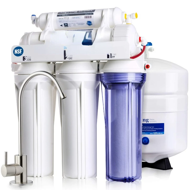 

NSF Certified, High Capacity Under Sink 5-Stage Reverse Osmosis Drinking Filtration System, 75 GPD, Brushed Nickel Faucet