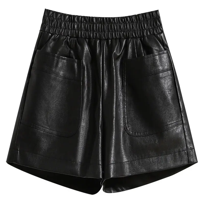 Shorts monochromes à taille élastique pour femmes, pantalons à jambes larges A-Line, vêtements tendance vintage, taille plus, poches adt, mode automne et hiver, nouveau