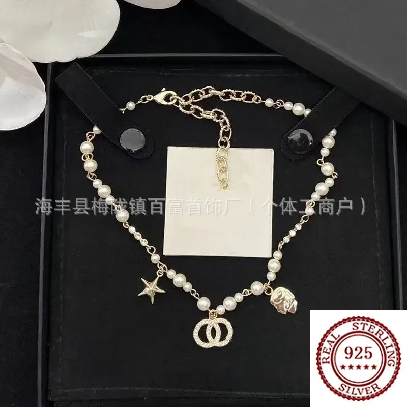 

2025 New Trend DIY Sterling Silver Double C Pearl Star Classic Necklace Fashionable Retro Versatile High-end Pearl Chain