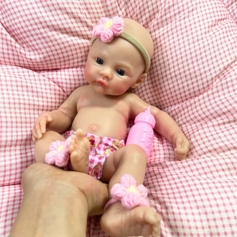 

Mini 13 Inch Meadow Doll Silicone Reborn Baby Girl Washable Body Solid Silicone Body Birthday Christmas Gift