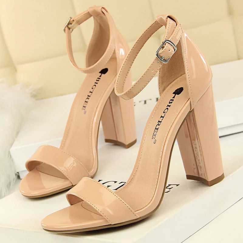 Summer Fashion Classic Women 9.5cm High Heels Sandals Yellow Gladiator Square Block Heels Pumps Strappy Chunky Platform Shoes