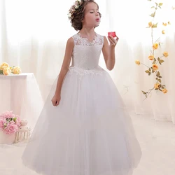 Flower Long White Dress Kids Dresses For Children Princess Dress Girl Party Prepare The Wedding Dress 10 12 13 14 Year Vestidos