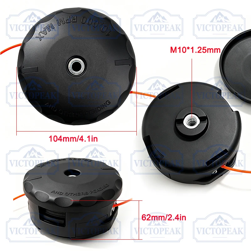 1/4 Stück M10*1,25 mm Rasentrimmerkopf, einfach zu installieren, drehbarer Faden, Rasentrimmer-Ersatzteile, Gartenzubehör – Detail 6