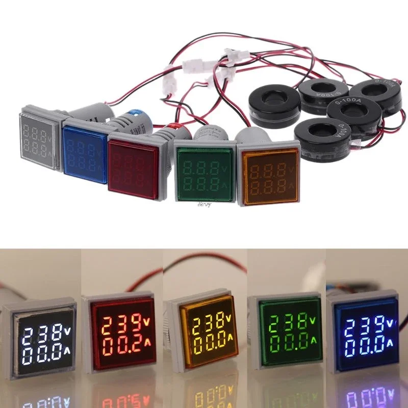 Square LED Digital Dual Display Voltmeter & Ammeter Gauge Current Meter 60-500V 0-100A 101415