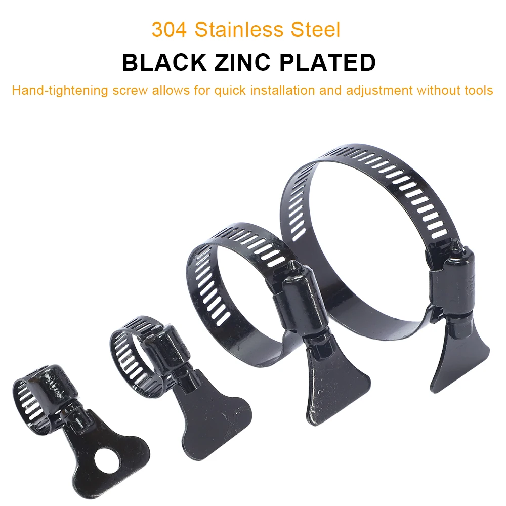 1-5pcs Adjustable Key Clamp Hose Clip 6-235mm Black Stainless Steel Worm Gear Hose Clamp for Faucet Water Pipes Automotive