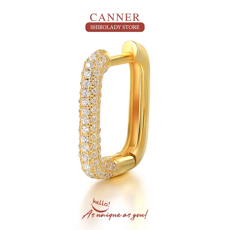 CANNER 1PC Colorful Zircon Square Hoop Earring for Women Geometric Circle Huggies Ear Buckle Earrings Jewelry Gift