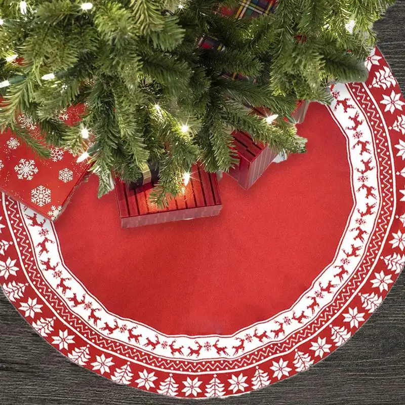 Large Christmas Tree Skirt 48 Inch Snowflake Reindeer Tree Skirt Soft Tree Skirt For Rustic Farmhouse Christmas Decorations