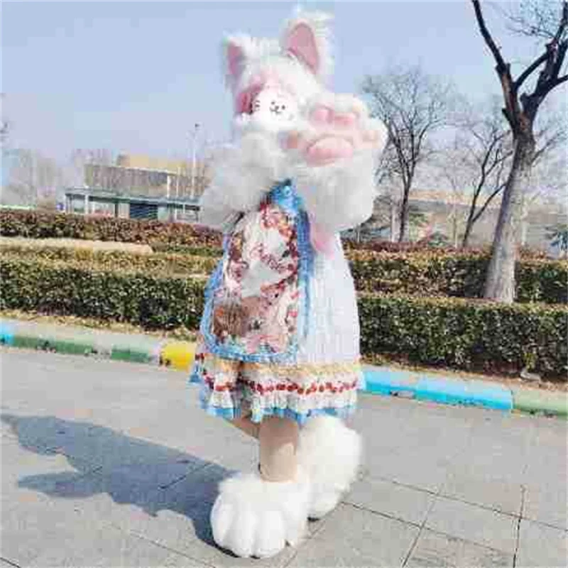 Anime handgemachte Plüsch Tier Cosplay Katze Hut pelzige Puppe cos Kig Fursuit y2k niedlichen Ohr Kigurumi Kostüm Party Hut Ohren schützer Requisiten