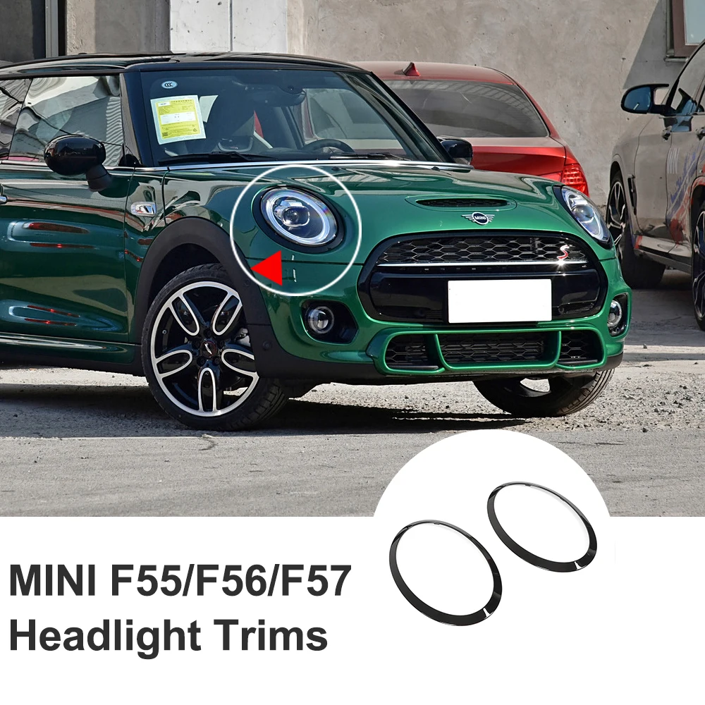 Black Headlight Trim Ring For Mini F55 F56 F57 2014-2021Y Left Right Front Headlights Frame Headlight Eyebrow Ring Cover Trim