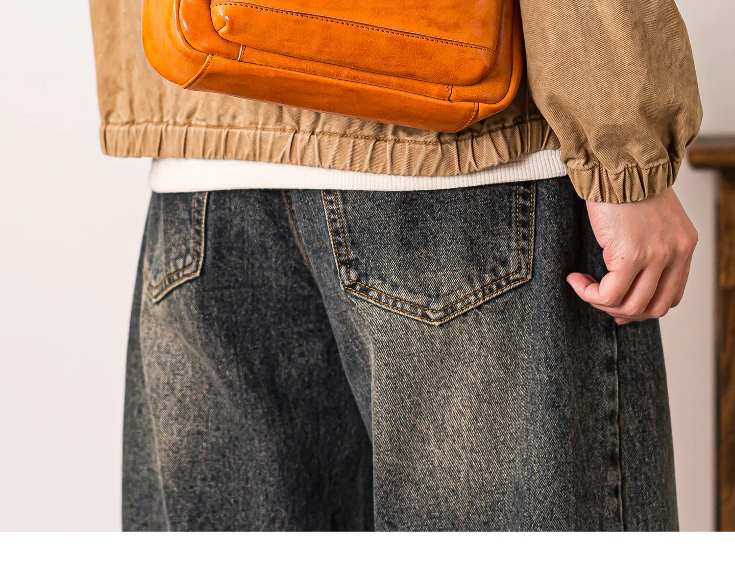 Einfache, handgefertigte Vintage-Umhängetasche aus pflanzlich gegerbtem Rindsleder für Herren, Outdoor-Reisetasche, luxuriöse Umhängetasche aus echtem Leder für Teenager – Detail 10