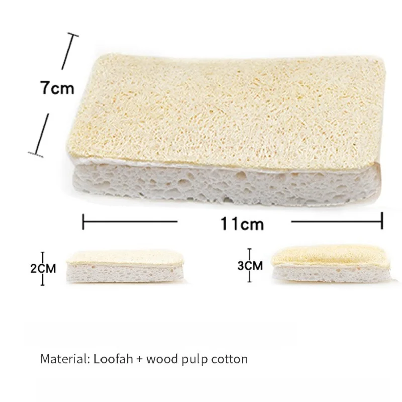 3pcs Loofah Wood Pulp Cotton Dish Scrubber Kitchen Wood Pulp Sponge Cleaning Cloth Pot Bowl Scouring Pad