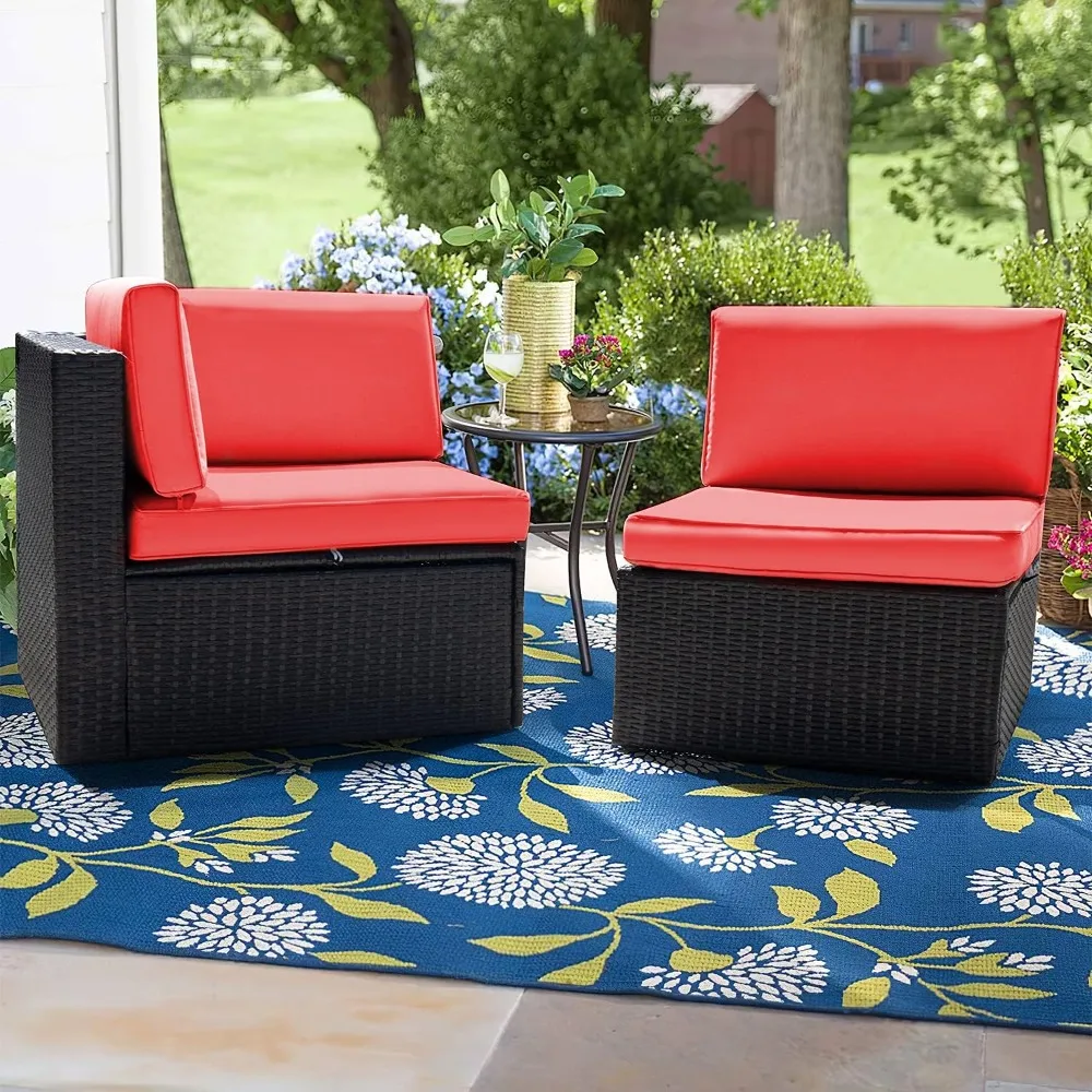 2-piece terrace furniture set, outdoor couple seat, all-weather PE rattan sofa chair set, corner sofa with soft cushion