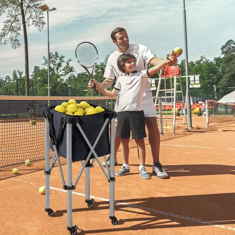 عربة كرة تنس متعددة محمولة قابلة للطي بشعار مخصص عربة تنس مع عجلات سلة عربة تدريب التنس