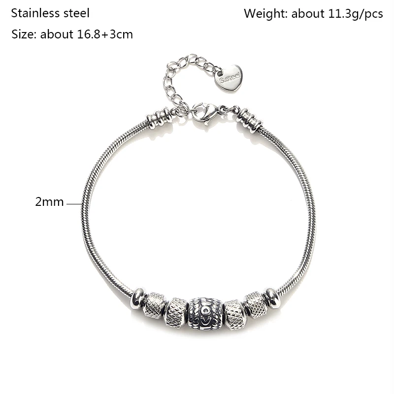 Waterproof Durable Stainless Steel Jewelry Women\'s Gift Non Fading Snake Bone Chain Charm LOVE Retro Beads Adjustable Bracelets