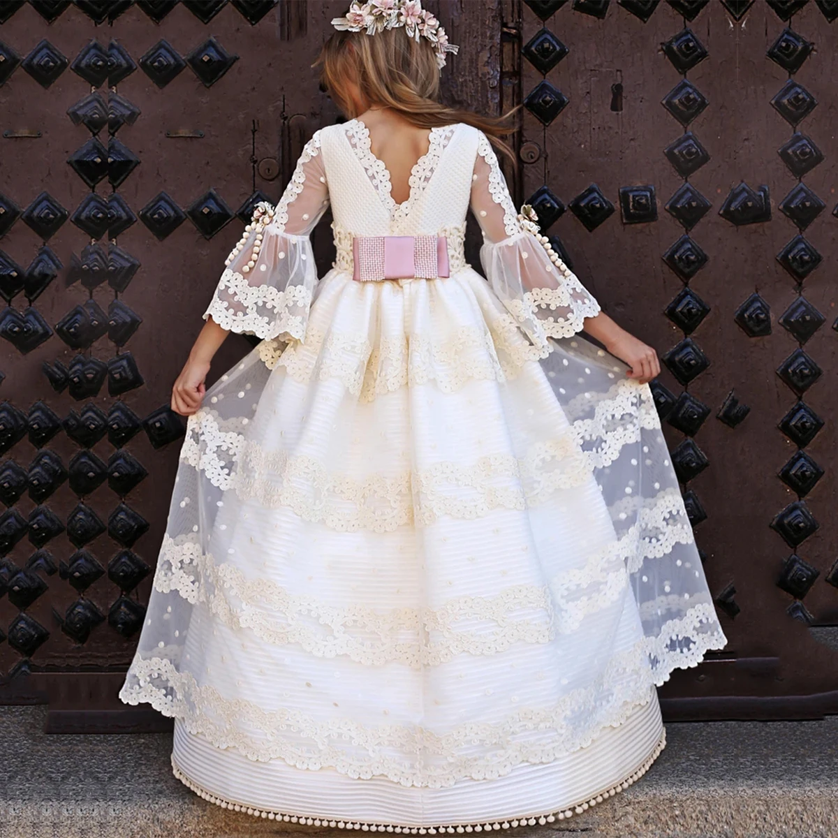 BABYONLINE-vestido personalizado de hada y flores para niña, vestido de princesa Vintage con encaje bordado de flores, cinturón, vestido de fiesta