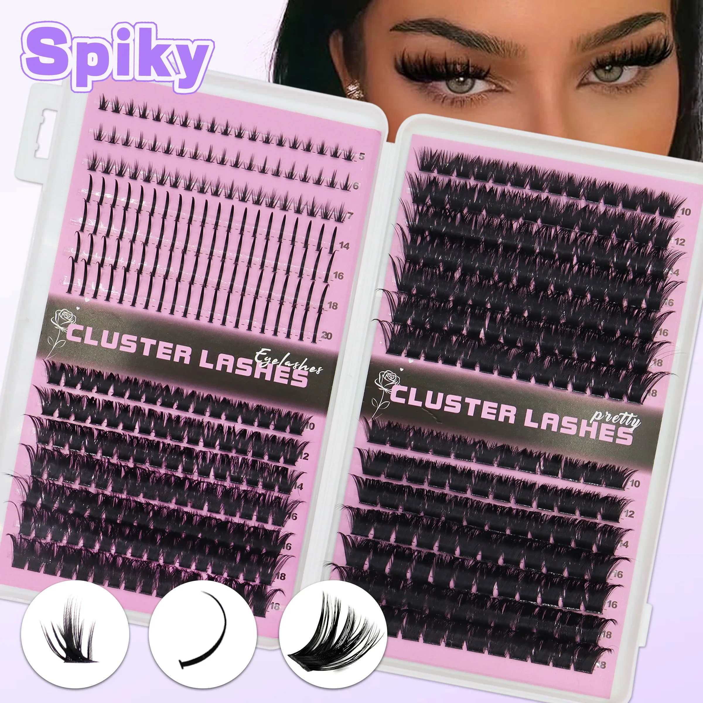 AMSDCN Spiky 120D-200D Lashes Clusters Volume Individual Lashes Cluster Extensions Spikes Lashes Clusters DIY Fairy Eyelashes