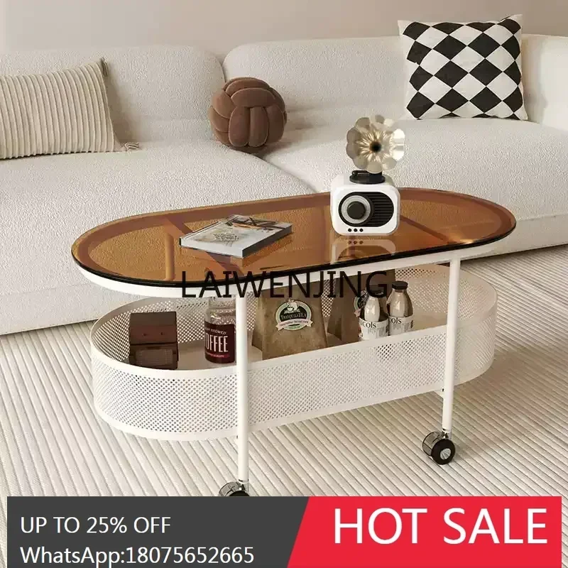 MJY removable mini cart coffee table living room balcony glass edge cabinet