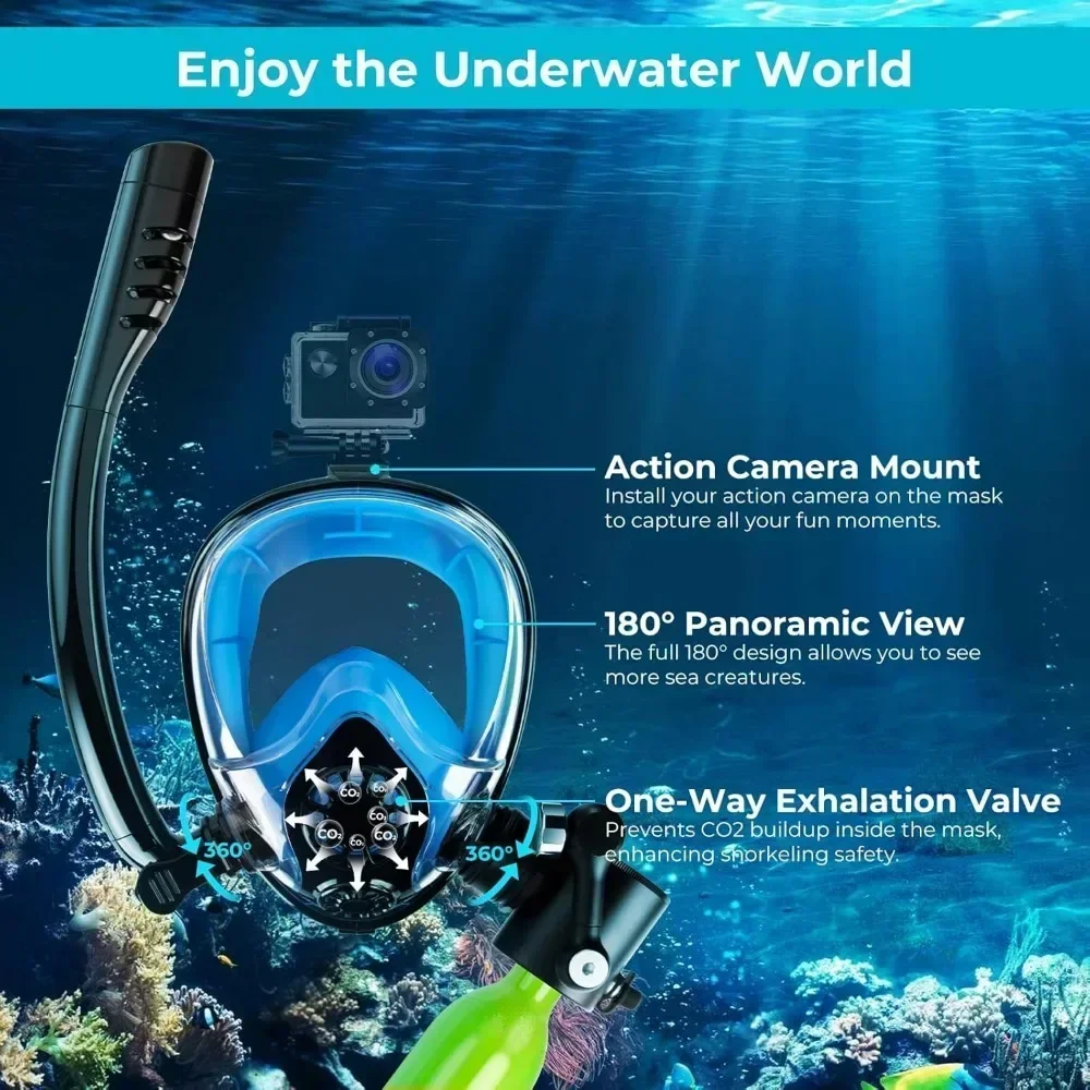 خزان الغوص مع قناع الغطس 0.5L غوص صغير محمول الرئتين الأكسجين اسطوانة كامل الوجه قناع الغطس نظام التنفس تحت الماء #4
