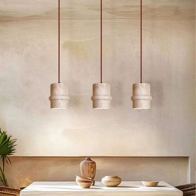 Wabi Sabi Style Bedside Chandelier High Ceiling Lamp Cream Style Retro Cream Style Bar Counter Yellow Cave Stone Pendant Light