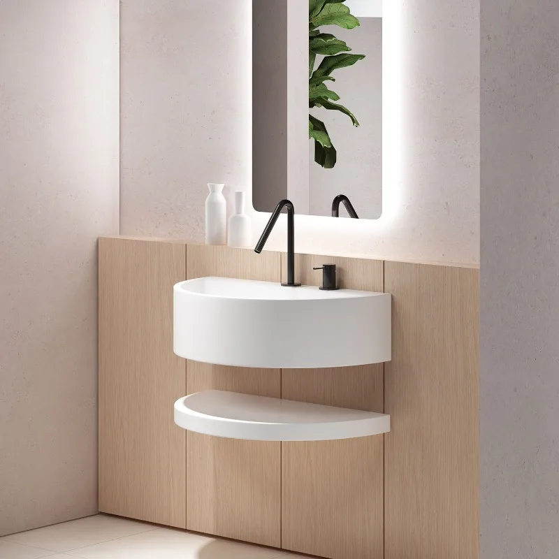 Hotel B & B Bathroom Wall-mounted Stainless Steel Balcony Semi-circular Corner Rack Countertop Basin