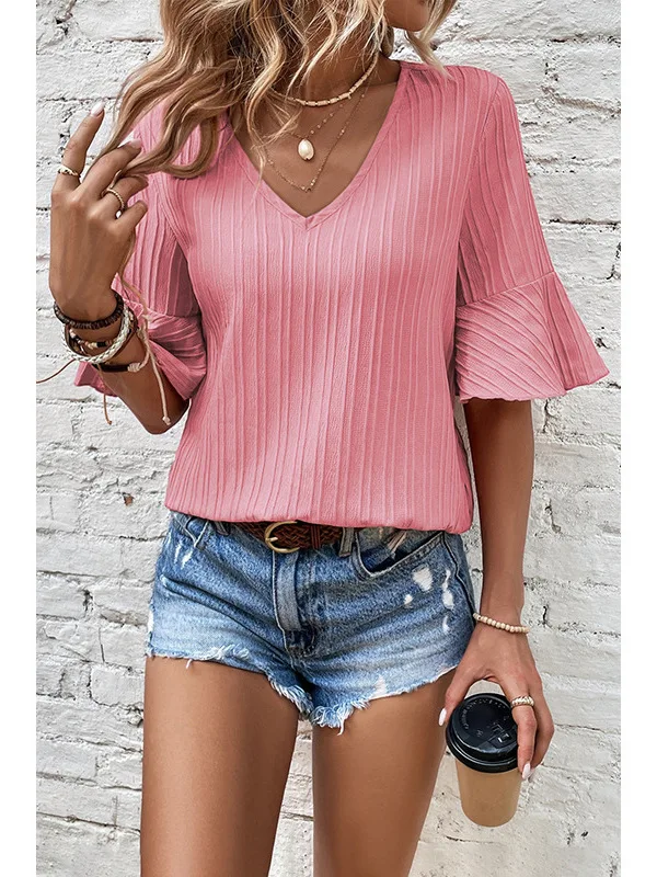 

Свободная повседневная футболка с v-образным вырезом, женская цветная летняя мода, женский свободный крой, повседневный топ китайского бренда