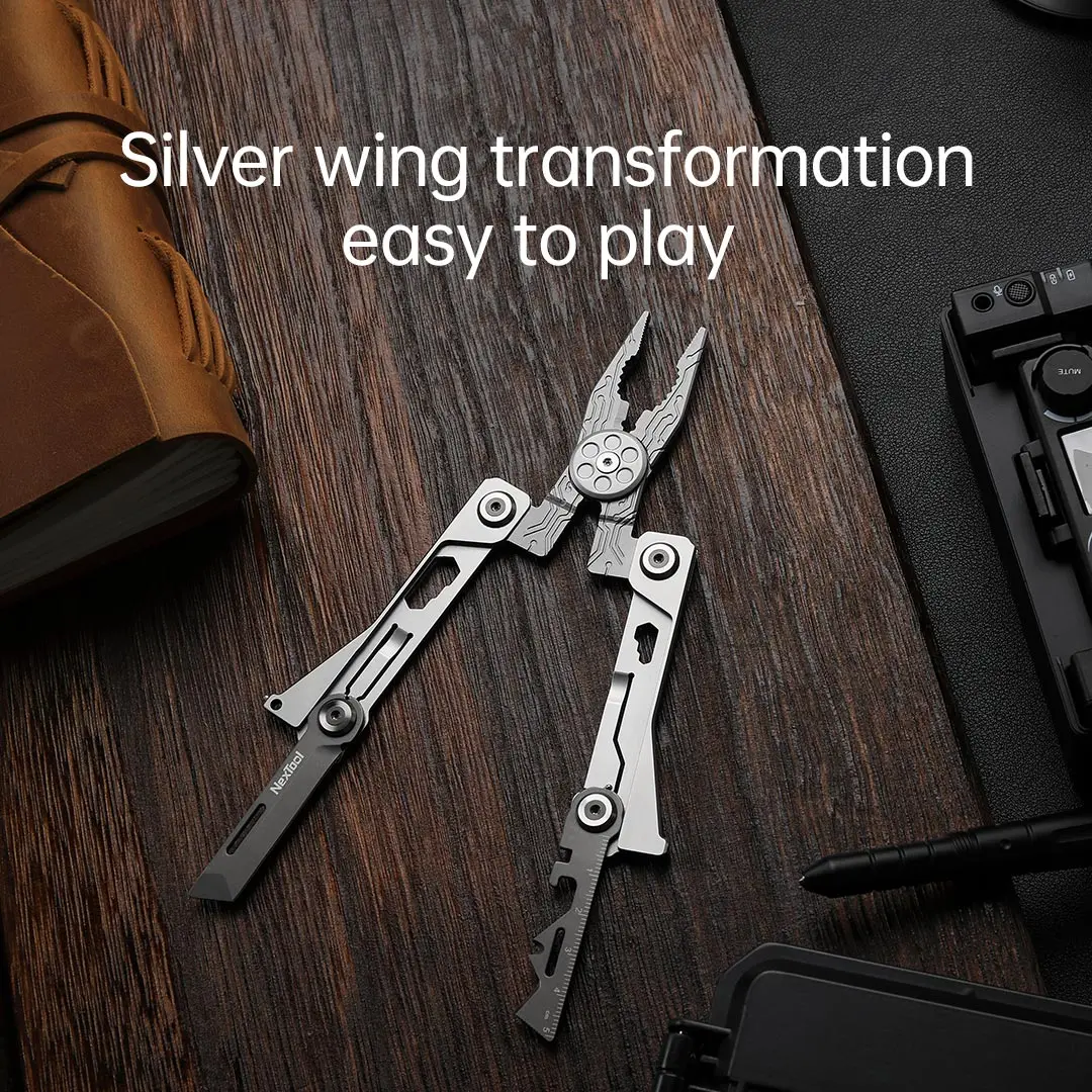 Nextool 14 In 1 Silver Blade EDC Tool Portable Multi-function Pliers Multi Tool Screwdriver Wrench Pliers Knife With Leather Bag