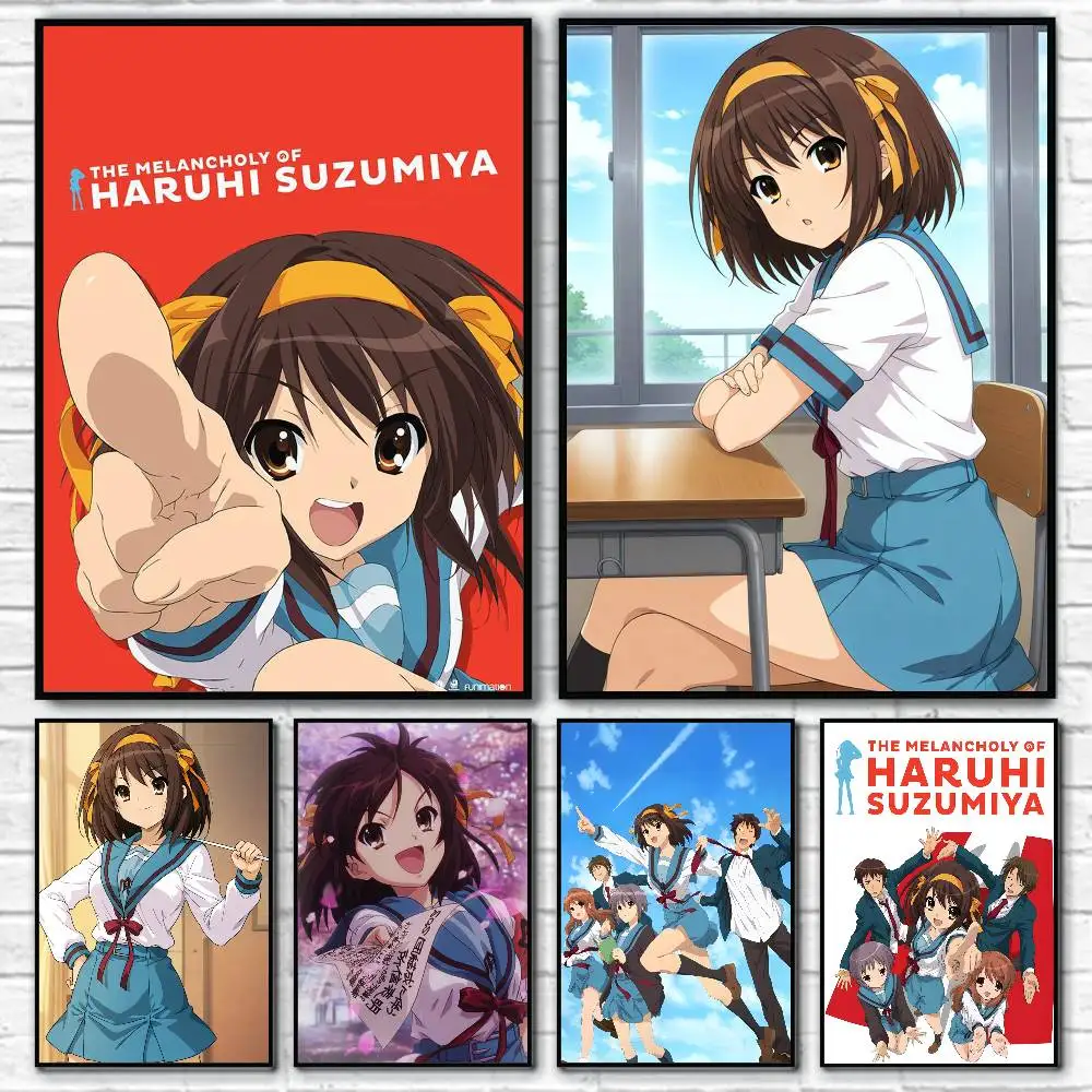 1 Stück The Melancholy Of Haruhi Suzumiya Anime Poster Aufkleber Druck Wasserdichter Wandkunstdruck für Wohnzimmer Schlafzimmer Heimdekoration