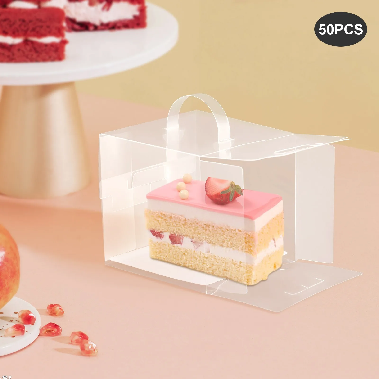 

50 прозрачных коробок для тортов с ручками - 3 дюйма, устойчивые к разрывам и долговечные