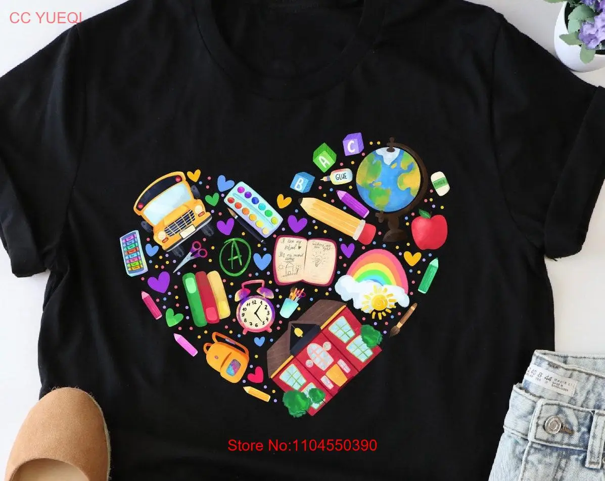 

School HearT T Shirt Kindergarten Teacher Educator Supplies Back To long or short sleeves