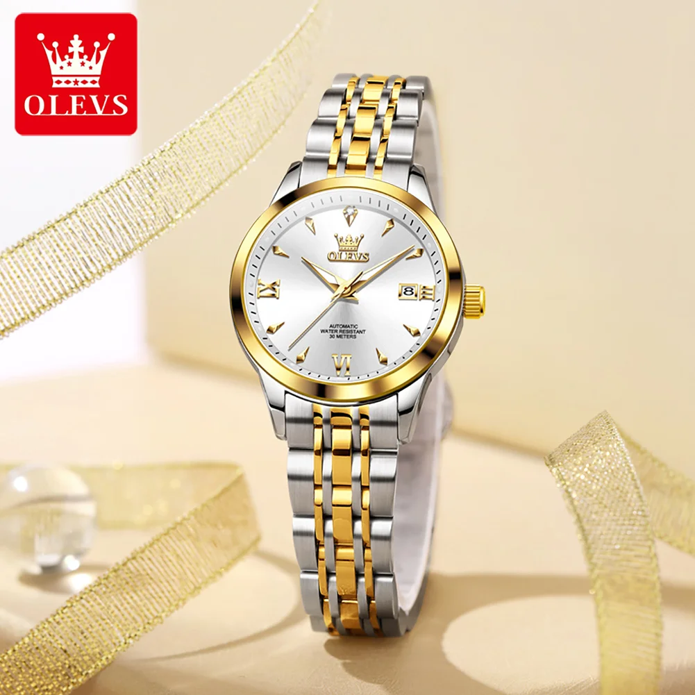 

OLEVS Women's Watches Top Brand Fashion Trend Original Automatic Mechanical Wristwatch Elegant Small Dial Waterproof Fine Steel