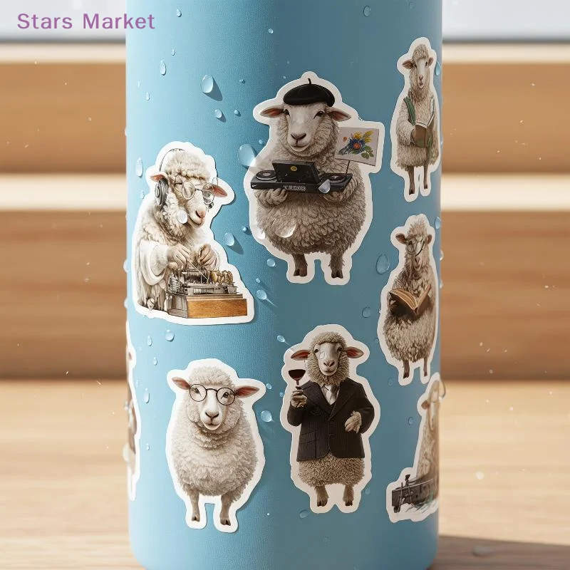 New 50Pcs Realistic Lamb Stickers, Cute Sheep Children Student Stationery Notebook Phone Case Waterproof Decorative Sticker