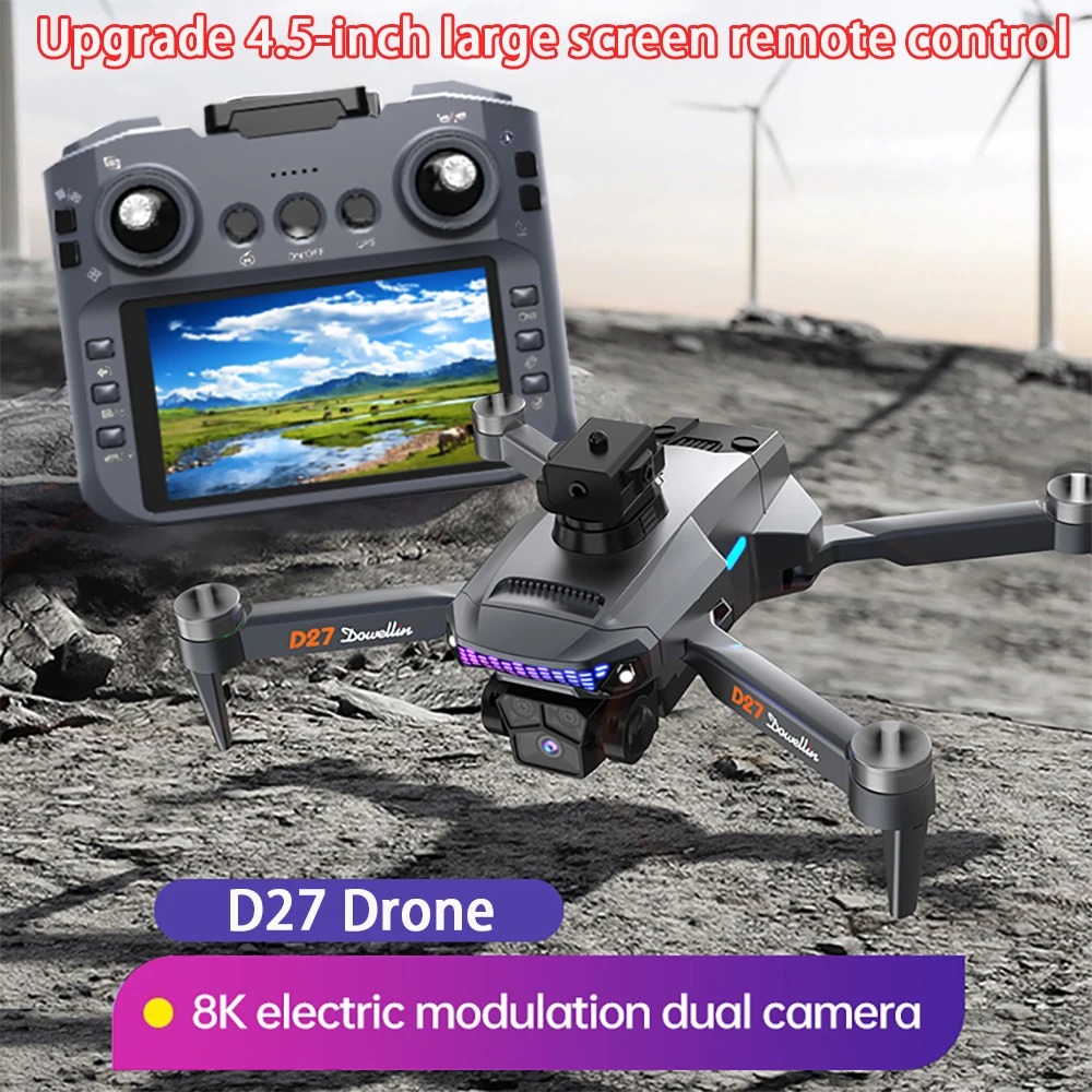 D27 MAX GPS Drone 8K Camera Brushless Intelligent Obstacle Avoidance with Mapping Screen Control 4.5 inch Aircraft FPV RC Dron