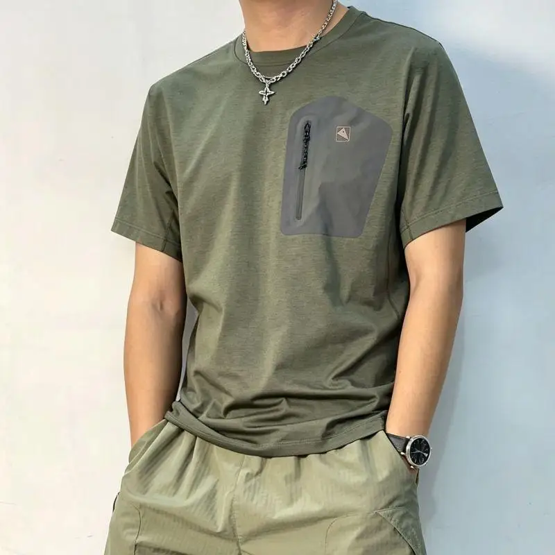 

Men's Techwear Quick Dry Short Sleeve T-Shirt, Summer Breathable Outdoor Running Athletic Top
