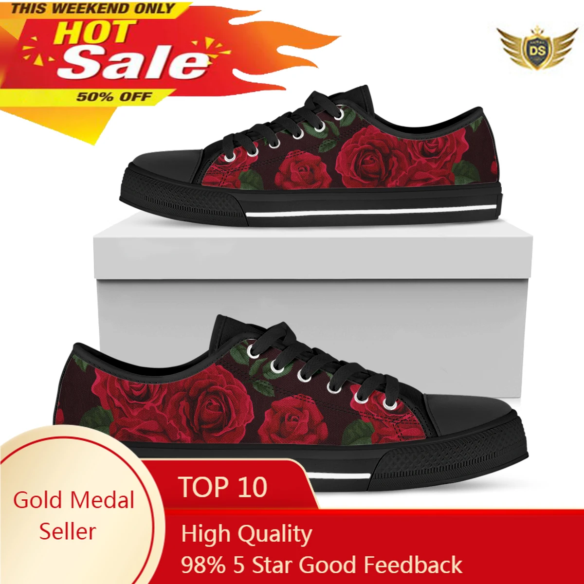 New Canvas Classic Sports Sneakers Black Red Rose Flower Designer Shoes Soft Sole Anti-slip Vulcanized Flat Shoes