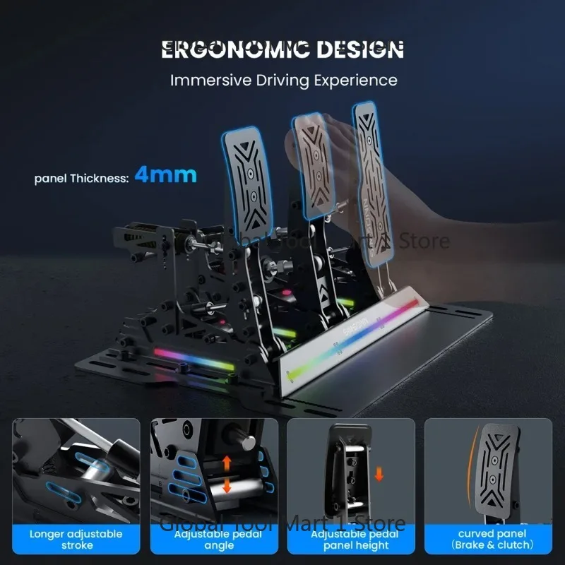 Black-PRO X P3-H3 Racing Simulator Pedals SIMSON-N with LE-D Amb-ient Lighti-ng
