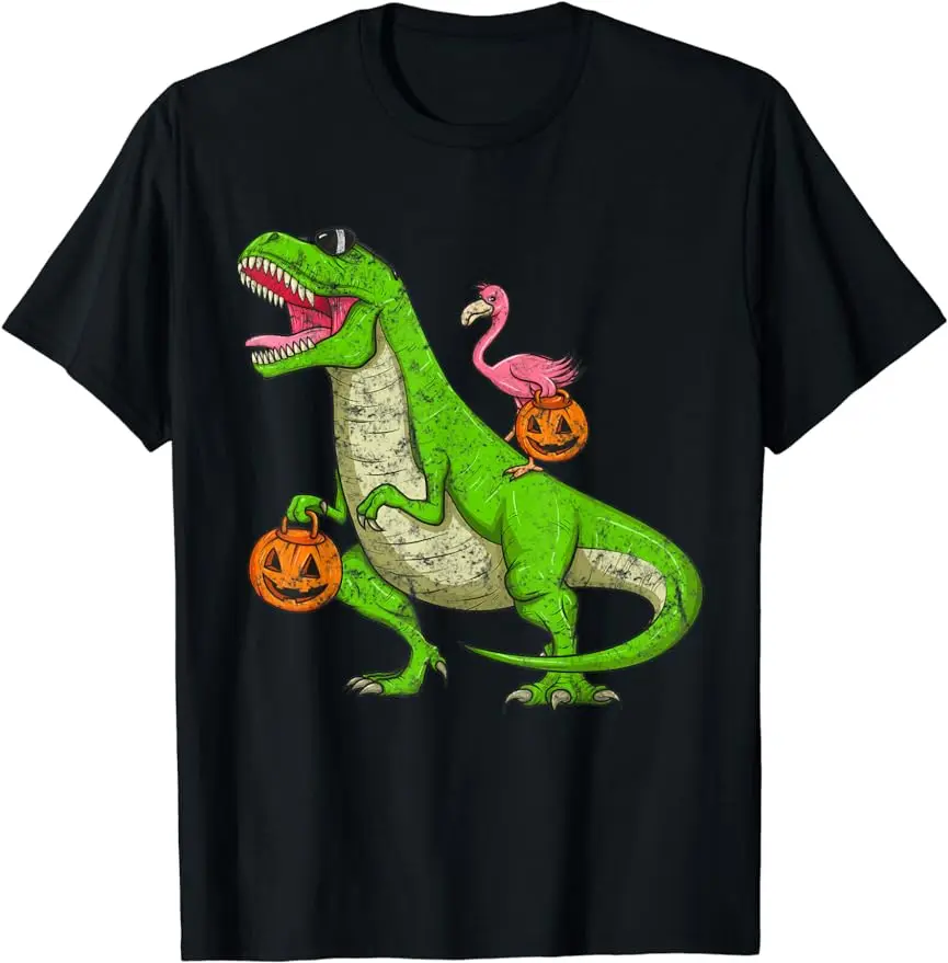 2024 New Summer Vintage Flamingos Riding Tyrannosaurus Rex Stylish Comfortable T-shirt